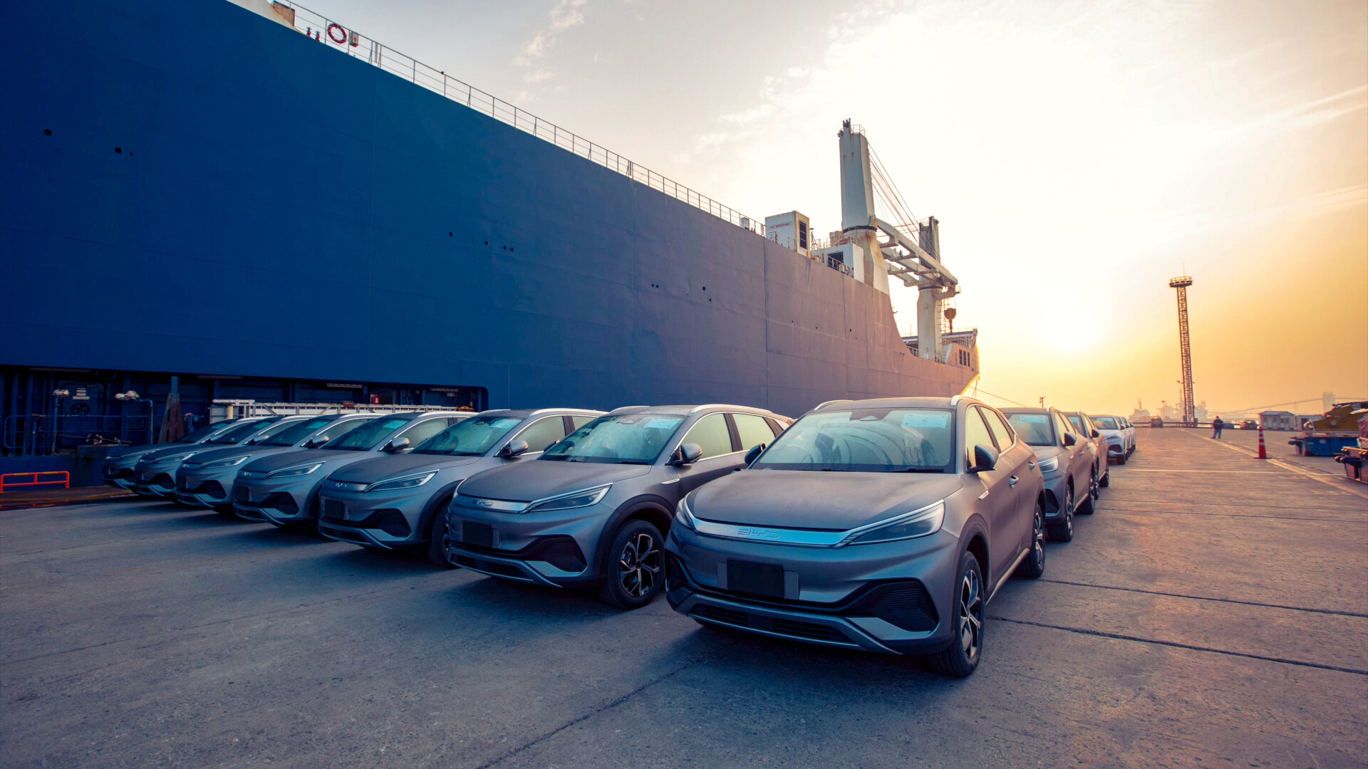 BYD export vehicles at port